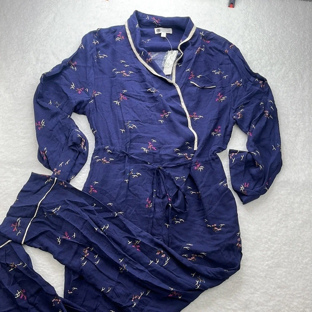 Anthropologie Floreat Pajama Jumpsuit Bird Print Jumpsuit S